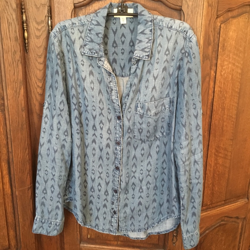 Cloth & Stone Ikat Tencel Denim buttonup S anthro